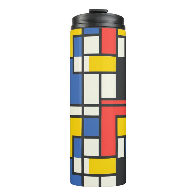 Colourful Mondrian Style Geometric Thermal Tumbler (Front)