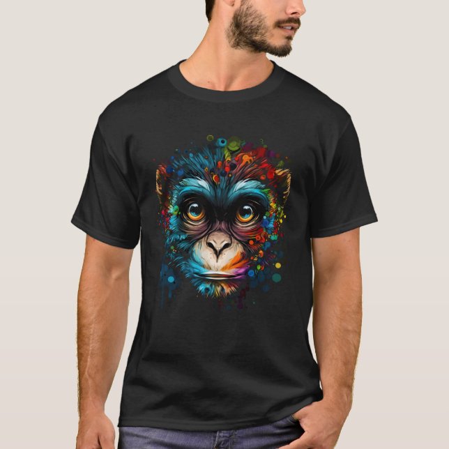 Colourful Monkey Face Cute Animal Monkies Painting T-Shirt (Front)