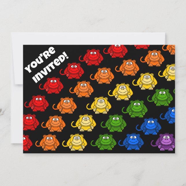 Colourful Monkey Rainbow Children's Birthday Party Invitation (Front)