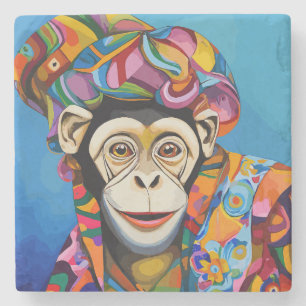 Colourful Monkey  Stone Coaster