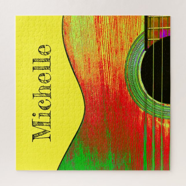 Colourful Monogram Acoustic Guitar Jigsaw Puzzle (Vertical)