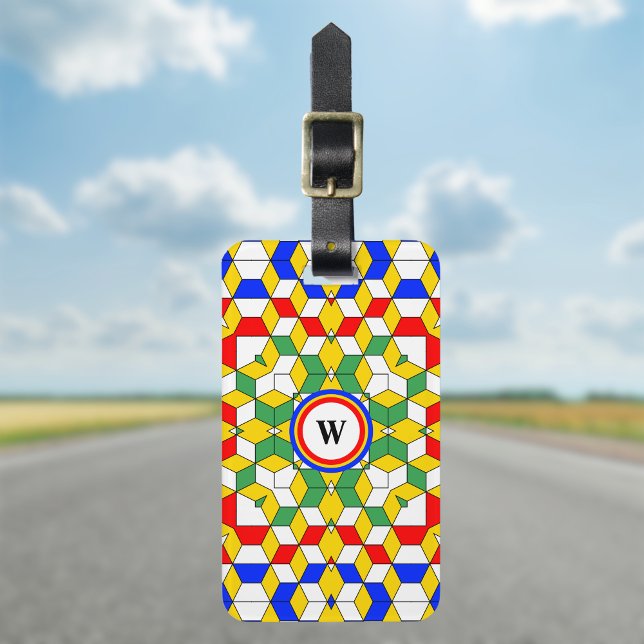  Colourful Monogram Cubes Geometric Pattern Luggage Tag (Creator Uploaded)
