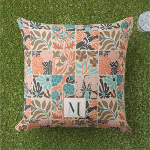 Colourful Monogram Cute Retro Trendy Floral Patter Cushion