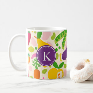 Colourful Monogram Fruits Vegetables Coffee Mug