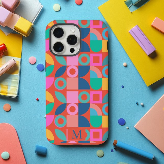 Colourful Monogram Geometric Personalised  Name iPhone Case (Creator Uploaded)