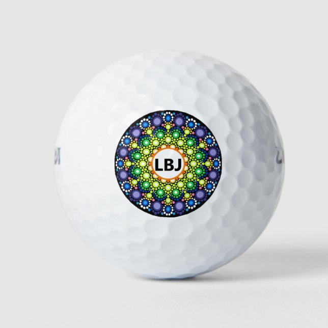 Colourful Monogram Gift for Her Set of 3 Golf Balls (Front)