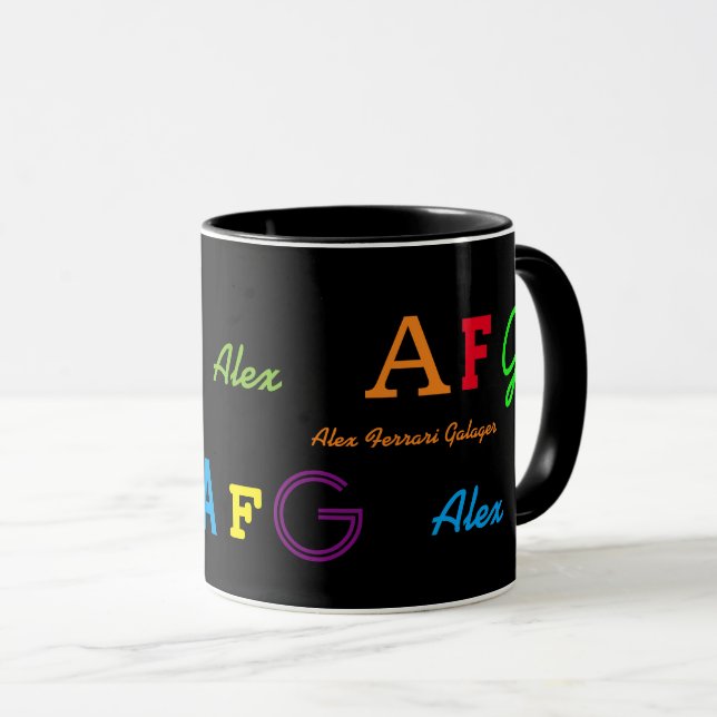 Colourful Monogram initials/name personalised Mug (Front Right)