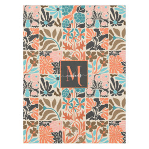 Colourful Monogram Script Retro Floral Pattern Tablecloth