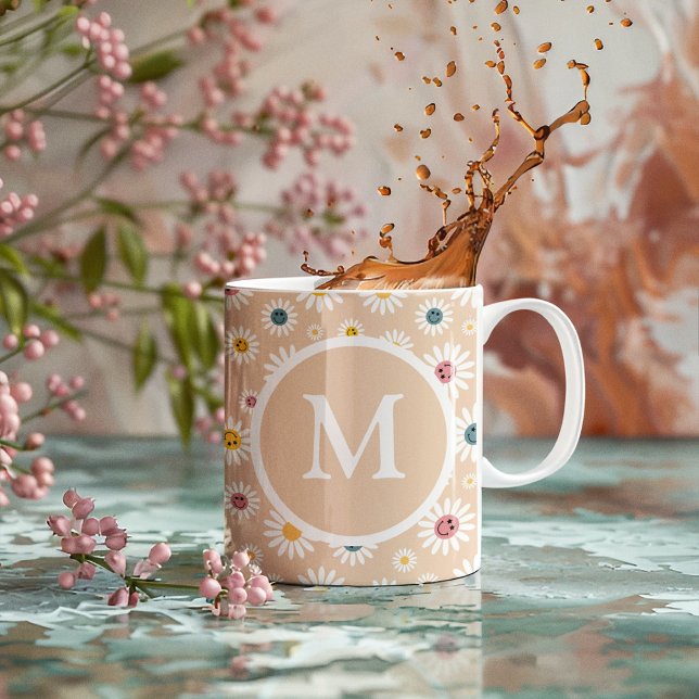 Colourful Monogram Smiling Daisy personalised Coffee Mug (Colourful Monogram Smiling Daisy personalised Coffee Mug)