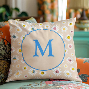 Colourful Monogram Smiling Daisy personalised Cushion
