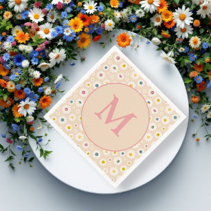 Colourful Monogram Smiling Daisy personalised Napkin