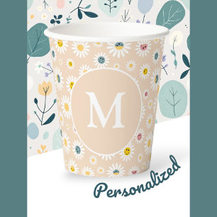 Colourful Monogram Smiling Daisy personalised Paper Cups