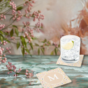 Colourful Monogram Smiling Daisy personalised Square Paper Coaster