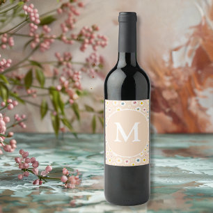 Colourful Monogram Smiling Daisy personalised Wine Label