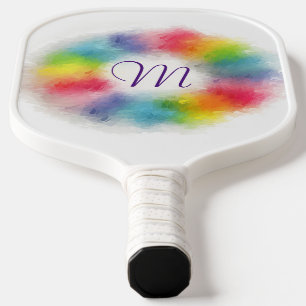 Colourful Monogrammed Modern Template Two Sides Pickleball Paddle