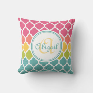 Colourful Monogrammed Moroccan Lattice Pattern Cushion