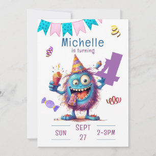 Colourful Monster Four Year Birthday Invitation