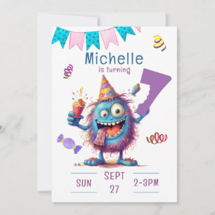 Colourful Monster Seven Year Birthday Invitation