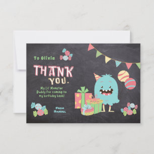 Colourful Monster Theme Kids Thank You Card
