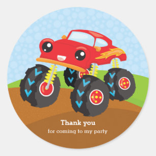 Colourful monster truck classic round sticker