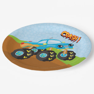 Colourful monster truck paper plate