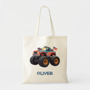 Colourful Monster Truck with American Flag Tote Bag