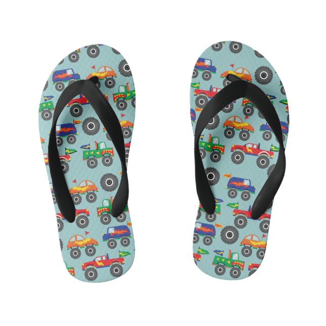 Colourful Monster Trucks Boy Flip Flops (Footbed)