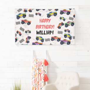 Colourful Monster Trucks Racing Kids Birthday Part Banner
