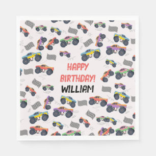 Colourful Monster Trucks Racing Kids Birthday Part Napkin