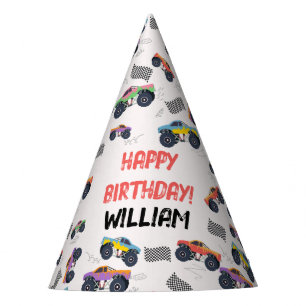 Colourful Monster Trucks Racing Kids Birthday Part Party Hat