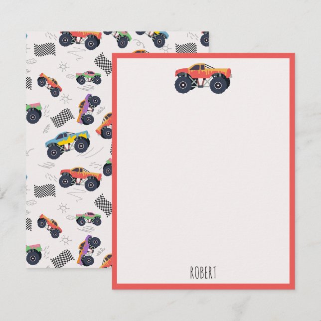 Colourful Monster Trucks Racing Kids Custom Name Card (Front/Back)