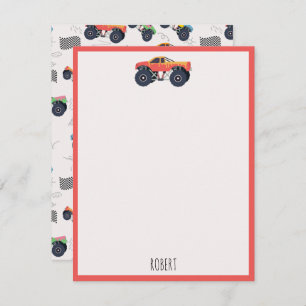 Colourful Monster Trucks Racing Kids Custom Name Card