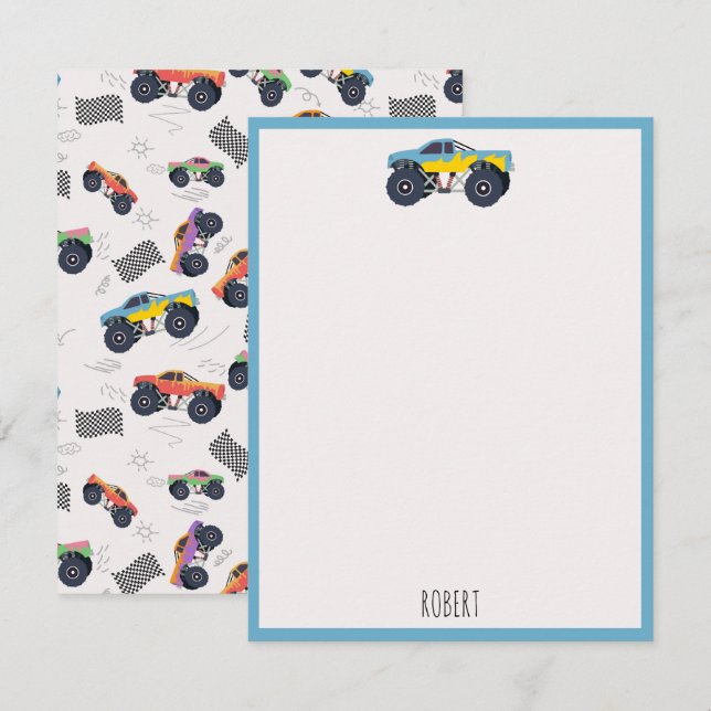 Colourful Monster Trucks Racing Kids Custom Name Card (Front/Back)