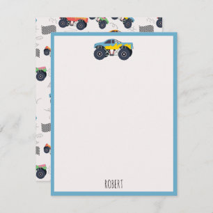 Colourful Monster Trucks Racing Kids Custom Name Card
