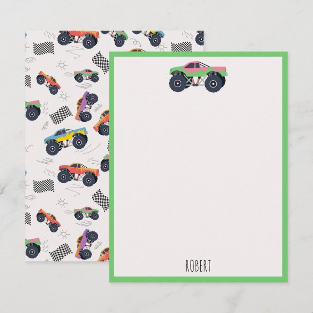 Colourful Monster Trucks Racing Kids Custom Name Card (Front/Back)