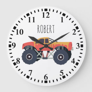 Colourful Monster Trucks Racing Kids Custom Name Large Clock