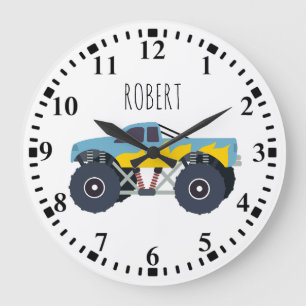 Colourful Monster Trucks Racing Kids Custom Name Large Clock