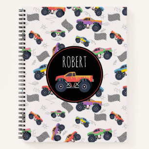 Colourful Monster Trucks Racing Kids Custom Name Notebook