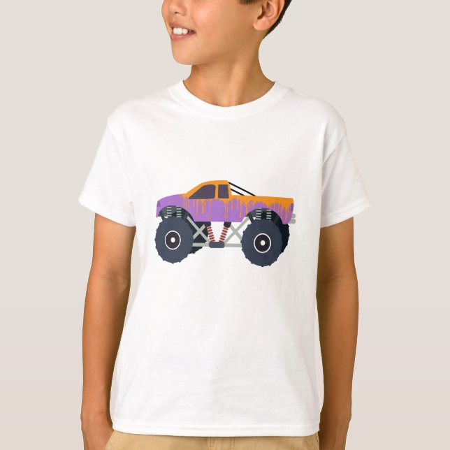 Colourful Monster Trucks Racing Kids Purple T-Shirt (Front)