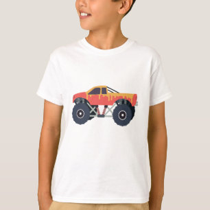 Colourful Monster Trucks Racing Kids Red T-Shirt