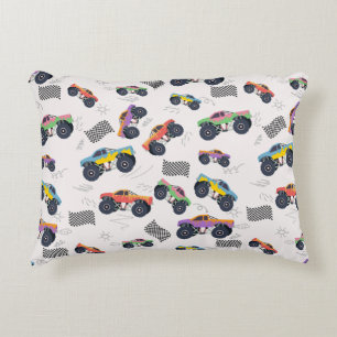 Colourful Monster Trucks Racing Pattern Decorative Cushion