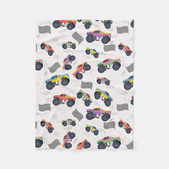 Colourful Monster Trucks Racing Pattern Fleece Blanket (Front)