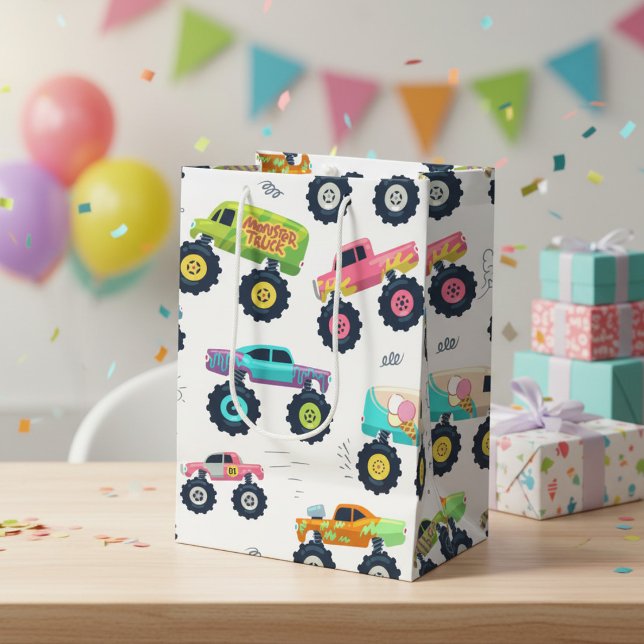 Colourful Monster Trucks Watercolor Medium Gift Bag (Creator Uploaded)