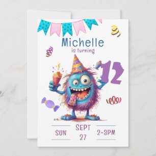 Colourful Monster Twelve Year Birthday Invitation