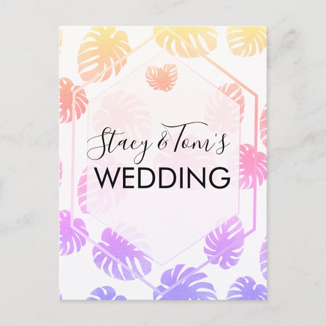 Colourful Monstera Hand Drawn Botany Wedding  Postcard (Front)