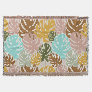 Colourful monstera jungle throw blanket