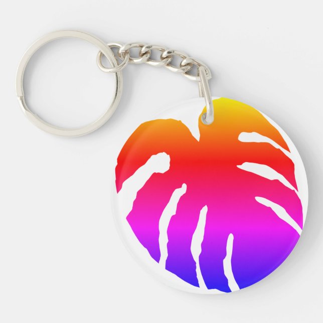 Colourful Monstera Leaf  Key Ring (Front)