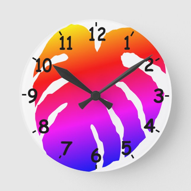 Colourful Monstera Leaf  Round Clock (Front)