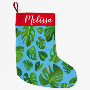 Colourful Monstera Leafy Pattern Watercolor CUSTOM Small Christmas Stocking