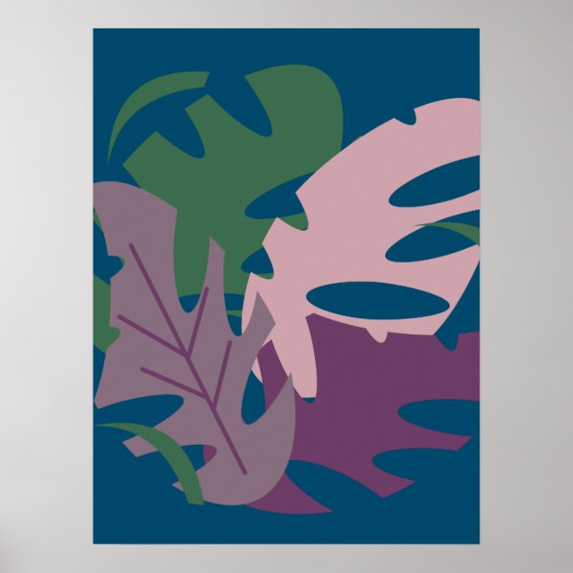 Colourful Monstera Plants Leaf Purple Pink Green Poster (Front)